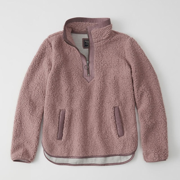 Abercrombie & Fitch Jackets & Blazers - Abercrombie & Fitch Mauve Pink Sherpa Quarter Zip
